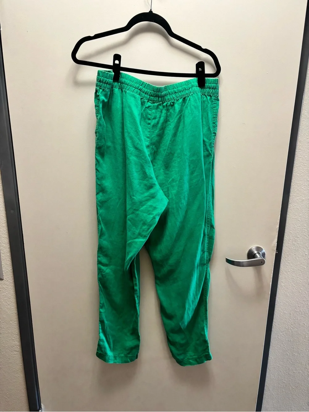 H&M 100% linen size L Green Elastic Waist Casual Pants
